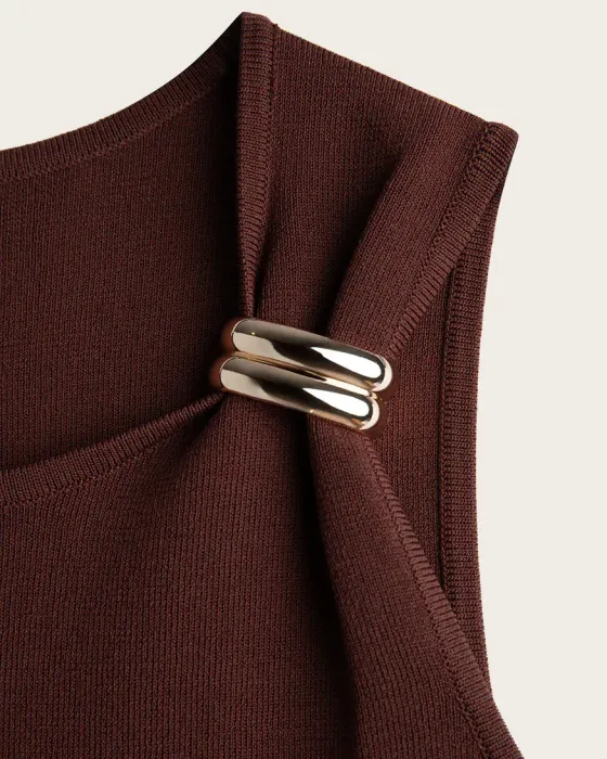 Top Tirante Ancho Don Algodón Noémie Marrón | Detalle Dorado