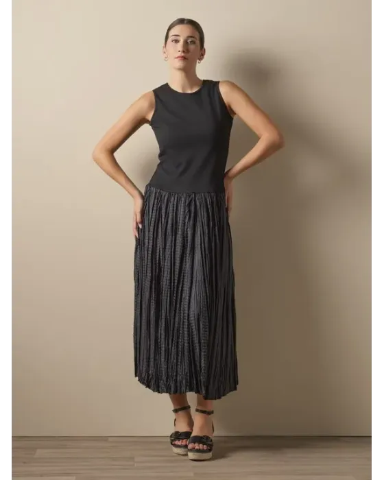Vestido Largo Don Algodón Combinado Negro | Top y Falda Vuelo