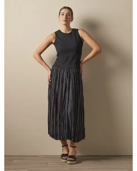 Vestido Largo Don Algodón Combinado Negro | Top y Falda Vuelo
