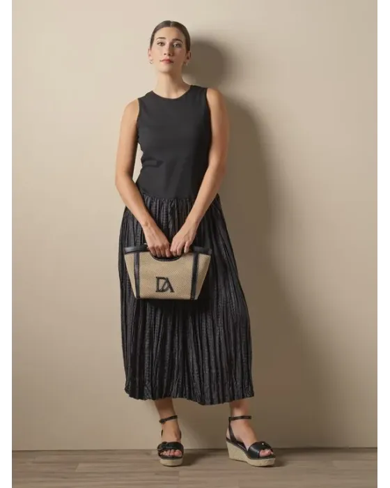 Vestido Largo Don Algodón Combinado Negro | Top y Falda Vuelo