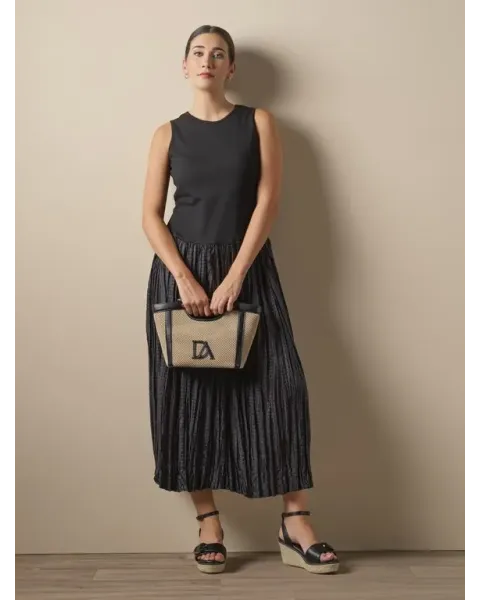 Vestido Largo Don Algodón Combinado Negro | Top y Falda Vuelo