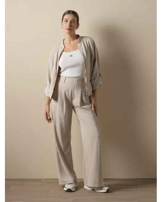 Conjunto Bomber y Pantalón Don Algodón Beige | Satinado