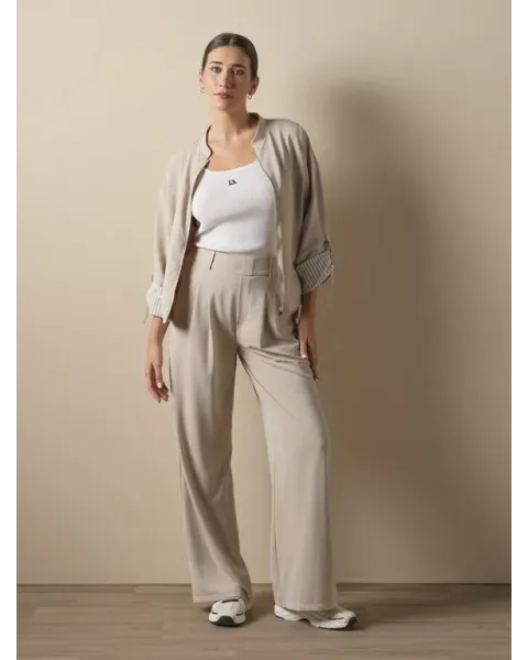 Conjunto Bomber y Pantalón Don Algodón Beige | Satinado
