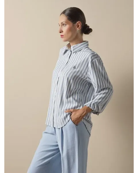 Camisa Manga Larga Don Algodón Venice Azul | Rayas