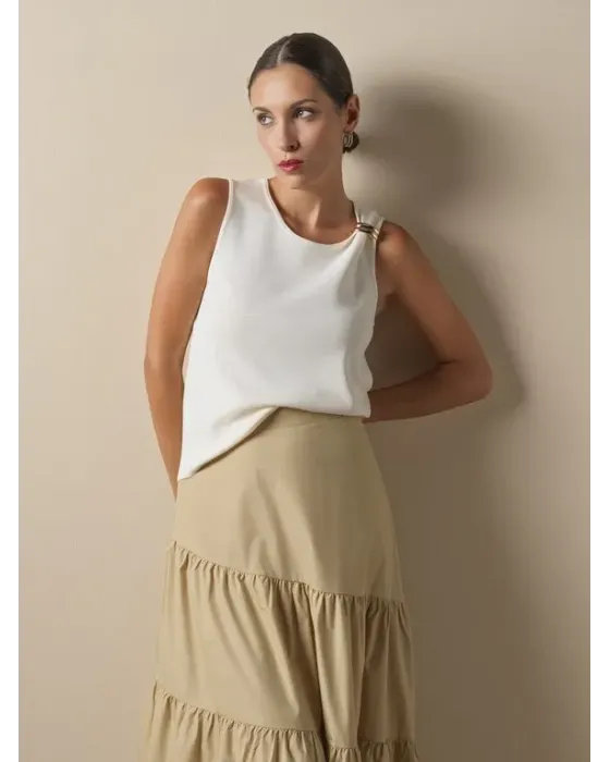 Top Tirante Ancho Don Algodón Noémie Blanco | Detalle Dorado