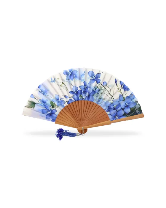 Abanico Madera Pulida Flores | Abanico Floral con Borla 2