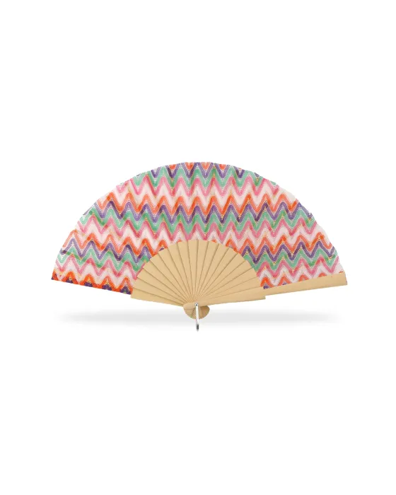 Abanico Madera Natural Étnico | Abanico Zigzag Multicolor