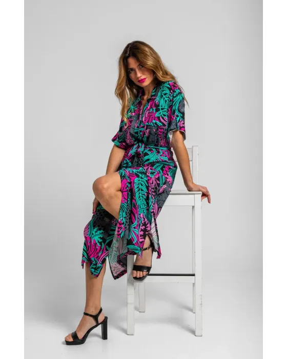 Camisero safari Nocturna Lolina | Vestido Midi Panteras