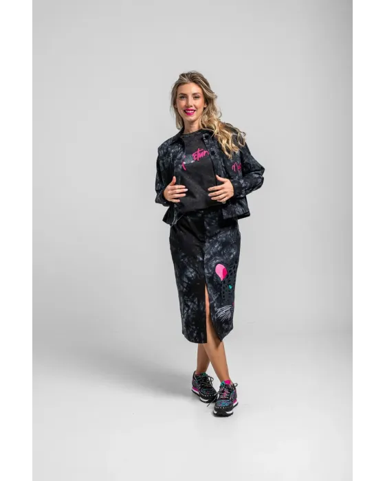 Falda Midi Jeans Nocturna Lolina | Denim Tie Dye Pantera