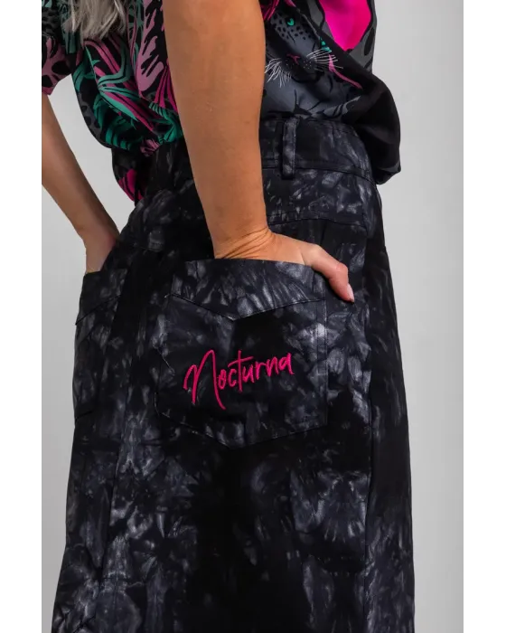 Falda Midi Jeans Nocturna Lolina | Denim Tie Dye Pantera