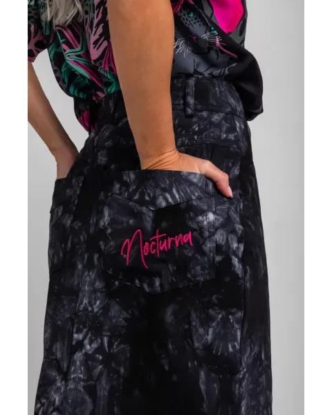 Falda Midi Jeans Nocturna Lolina | Denim Tie Dye Pantera