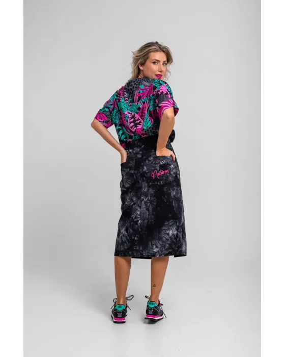 Falda Midi Jeans Nocturna Lolina | Denim Tie Dye Pantera