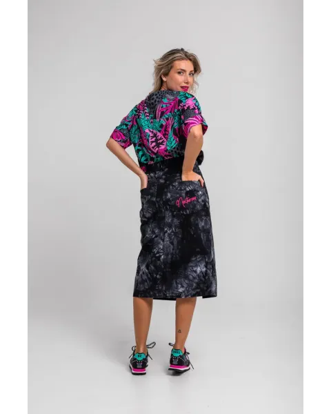 Falda Midi Jeans Nocturna Lolina | Denim Tie Dye Pantera