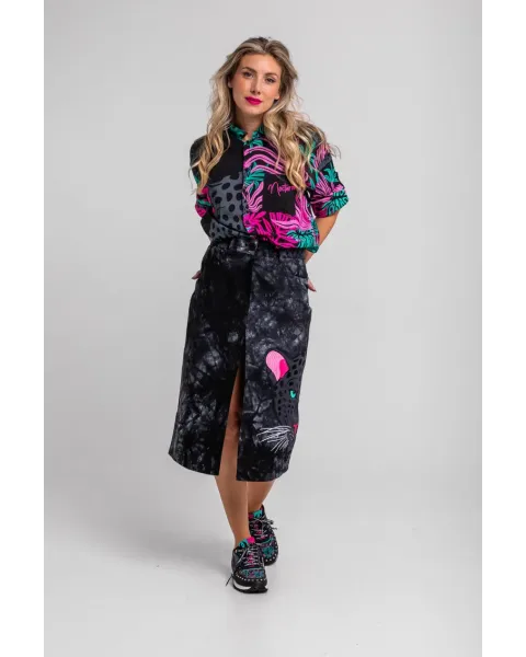 Falda Midi Jeans Nocturna Lolina | Denim Tie Dye Pantera