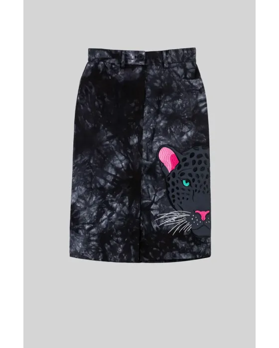 Falda Midi Jeans Nocturna Lolina | Denim Tie Dye Pantera