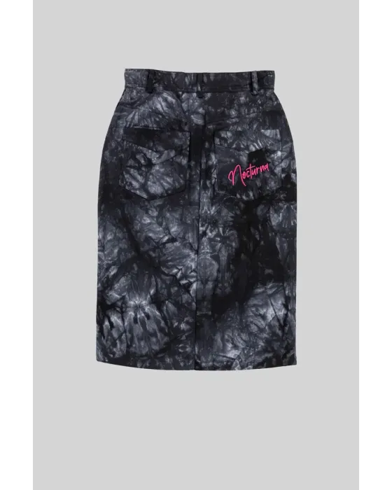 Falda Midi Jeans Nocturna Lolina | Denim Tie Dye Pantera
