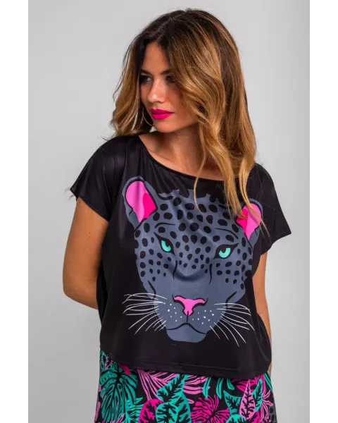 Camiseta Nocturna Lolina | Top Crop Oversize Panteras