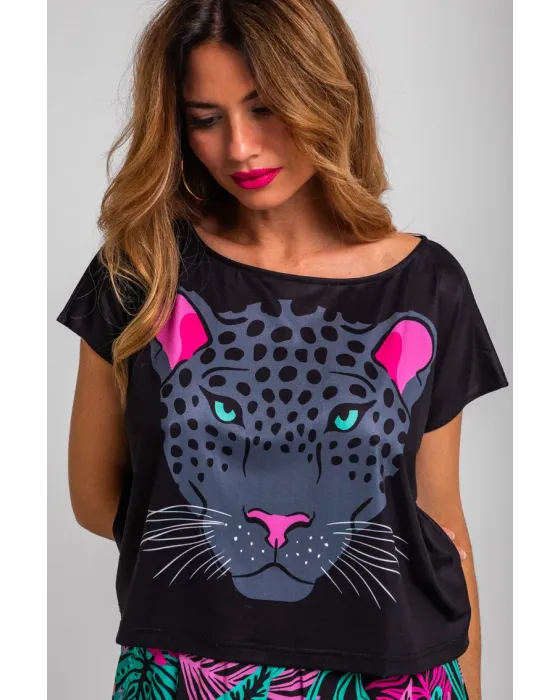 Camiseta Nocturna Lolina | Top Crop Oversize Panteras 2