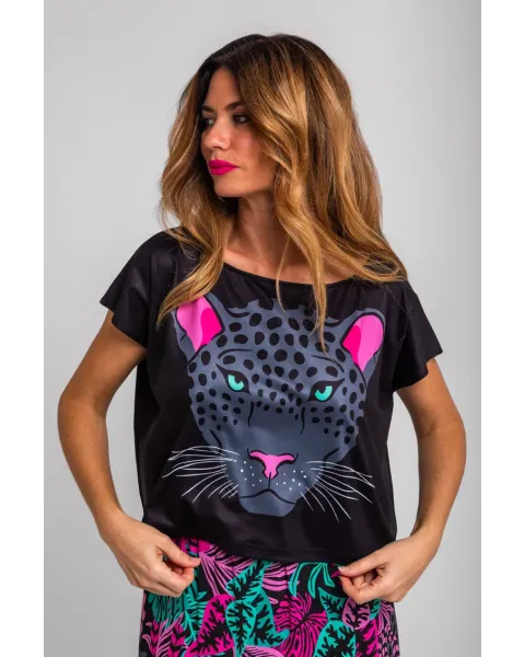 Camiseta Nocturna Lolina | Top Crop Oversize Panteras