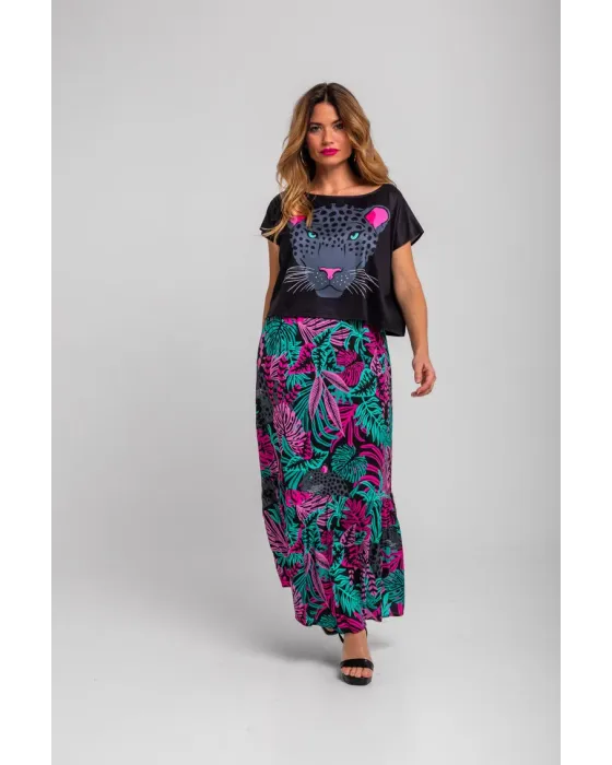 Camiseta Nocturna Lolina | Top Crop Oversize Panteras