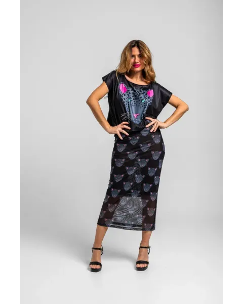 Camiseta Nocturna Lolina | Top Crop Oversize Panteras