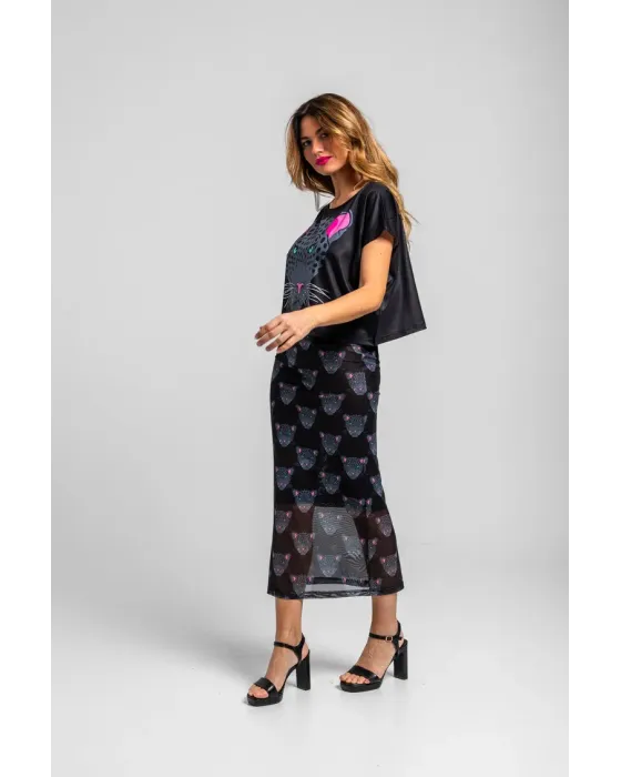 Camiseta Nocturna Lolina | Top Crop Oversize Panteras