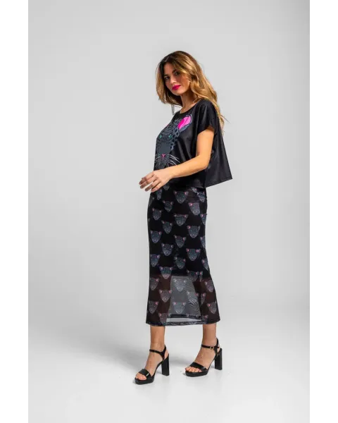 Camiseta Nocturna Lolina | Top Crop Oversize Panteras
