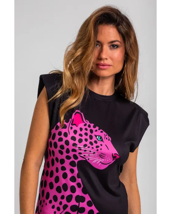 Vestido Pink Panther Lolina | Negro Elástico con Hombreras