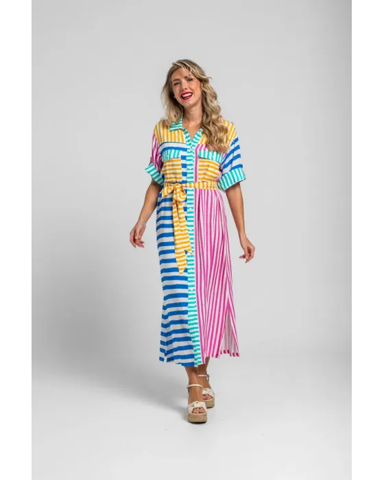 Camisero safari Dolce vita Lolina | Rayas Combinadas Midi