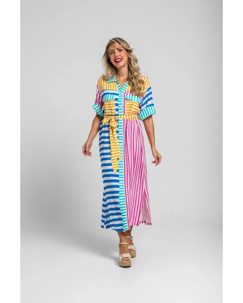 Camisero safari Dolce vita Lolina | Rayas Combinadas Midi