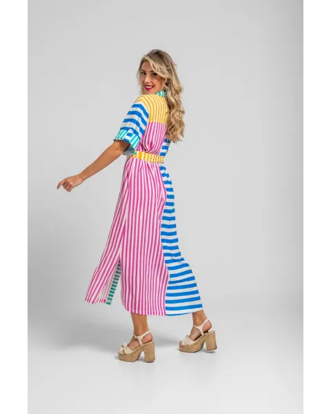Camisero safari Dolce vita Lolina | Rayas Combinadas Midi