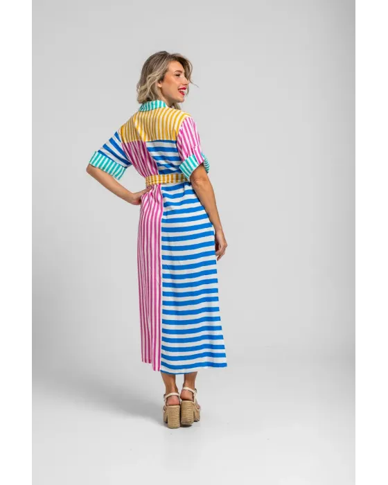 Camisero safari Dolce vita Lolina | Rayas Combinadas Midi