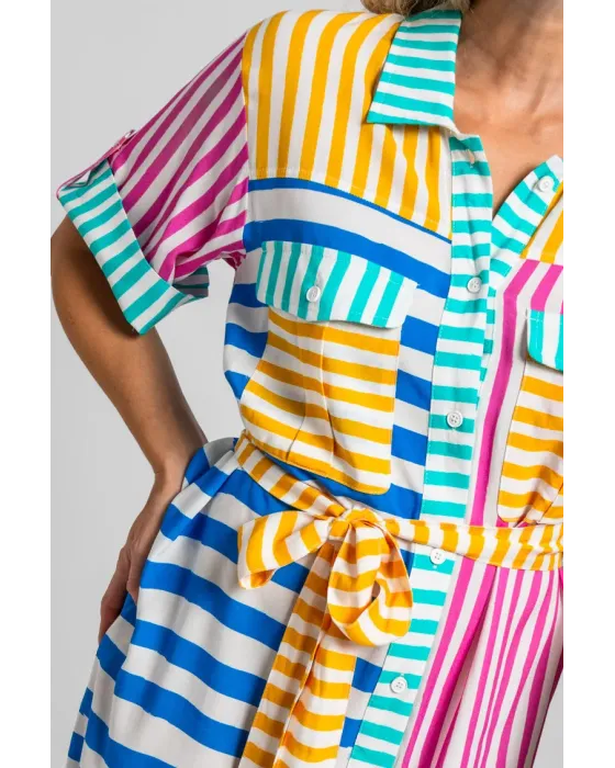 Camisero safari Dolce vita Lolina | Rayas Combinadas Midi