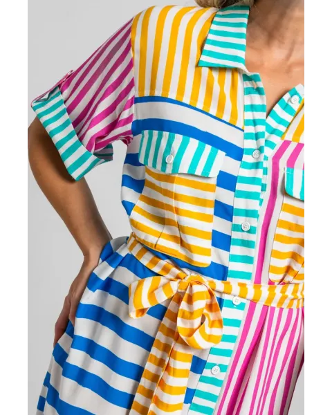 Camisero safari Dolce vita Lolina | Rayas Combinadas Midi