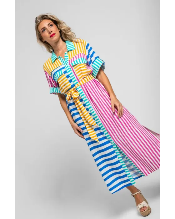 Camisero safari Dolce vita Lolina | Rayas Combinadas Midi