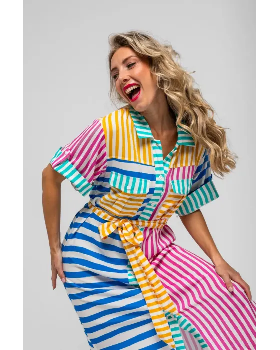 Camisero safari Dolce vita Lolina | Rayas Combinadas Midi