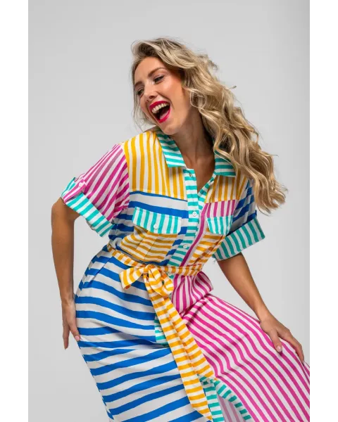 Camisero safari Dolce vita Lolina | Rayas Combinadas Midi