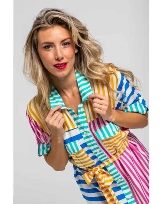 Camisero safari Dolce vita Lolina | Rayas Combinadas Midi