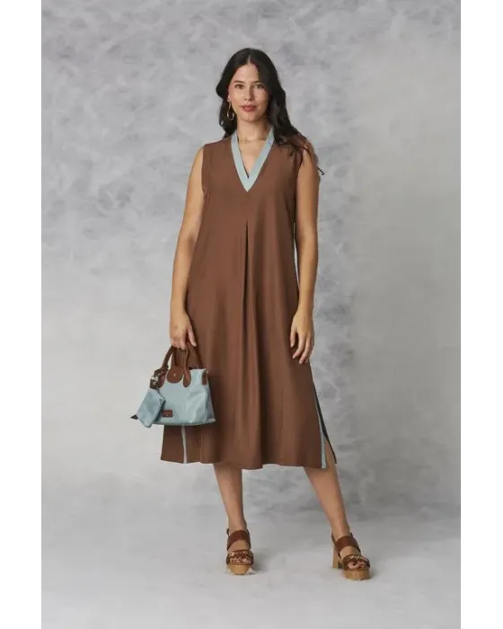 Vestido Largo Amichi chocolate | Midi Minimalista Celeste