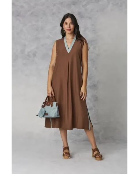 Vestido Largo Amichi chocolate | Midi Minimalista Celeste