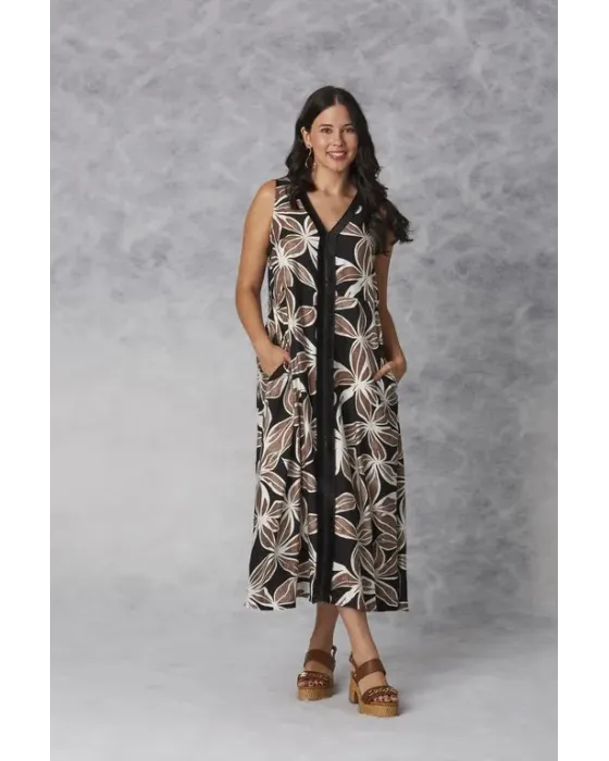 Vestido Largo Amichi estampado floral | Midi Terciopelo Boho-Chic