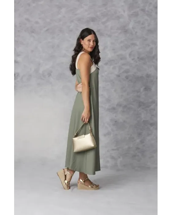 Vestido Largo Amichi Verde | Halter Cruzado Crema