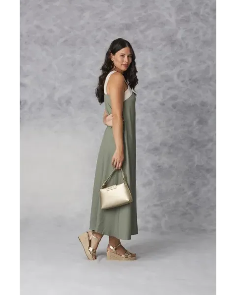 Vestido Largo Amichi Verde | Halter Cruzado Crema