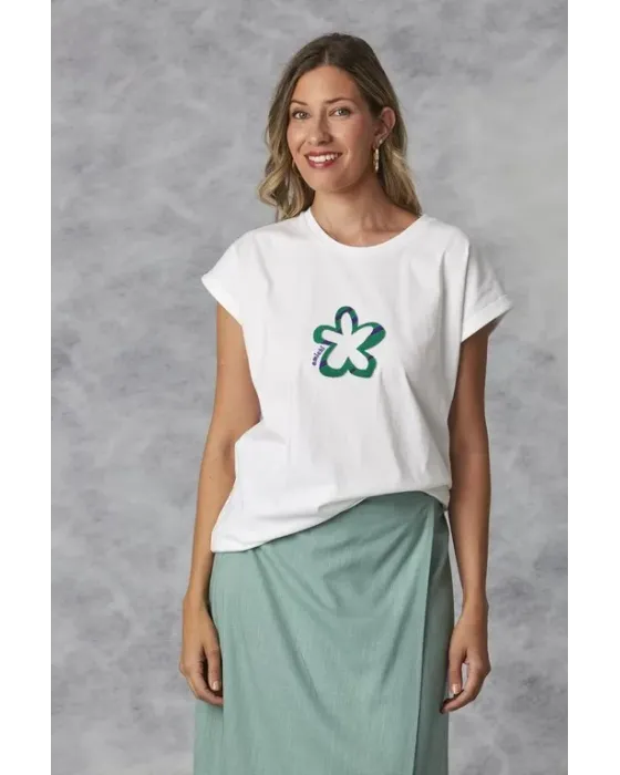 Camiseta Amichi Blanca | Parche Flor Cuadros Verde
