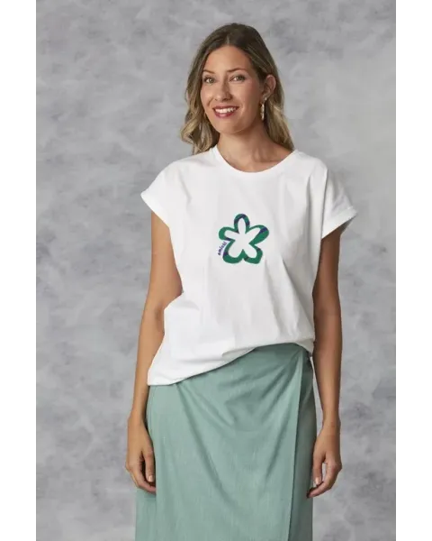 Camiseta Amichi Blanca | Parche Flor Cuadros Verde