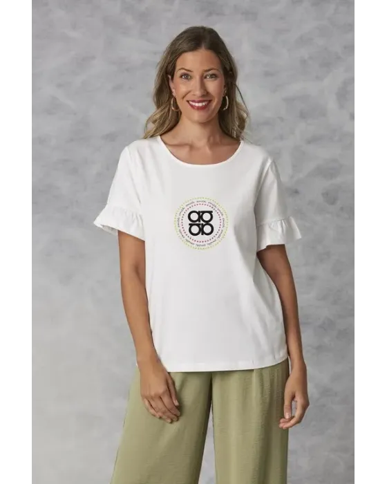 Camiseta Amichi Blanca | Volantes Mangas y Logotipo Color