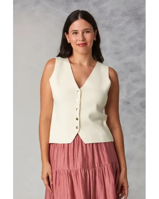 Chaleco Amichi Marfil | Top Sastre Boho-Chic con Botones