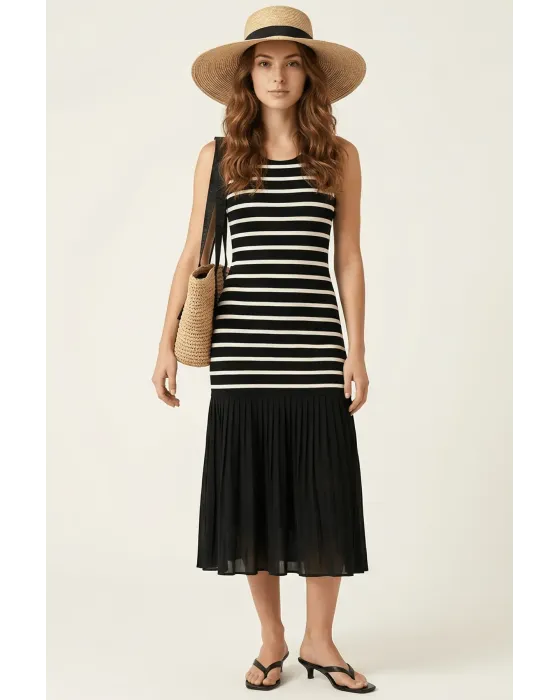 Vestido Lolitas&L Negro Rayas con Falda de Gasa | Moda Mujer