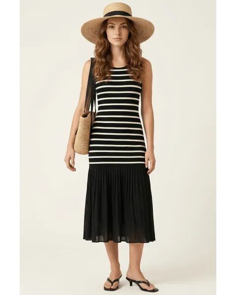 Vestido Lolitas&L Negro Rayas con Falda de Gasa | Moda Mujer