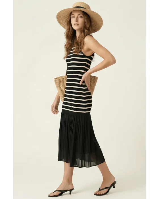 Vestido Lolitas&L Negro Rayas con Falda de Gasa | Moda Mujer